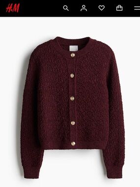 H&M Burgundy Knit Cardigan with Gold Buttons NWT